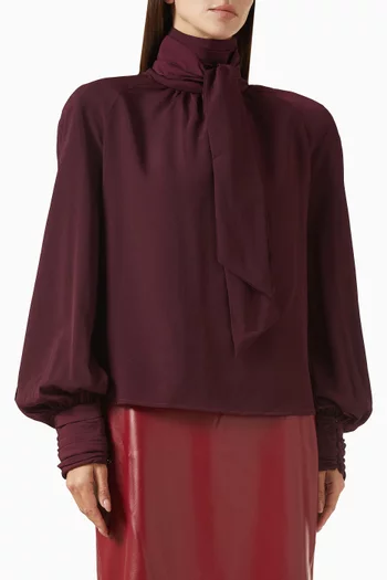 Oversized Bow-neck Blouse in Georgette