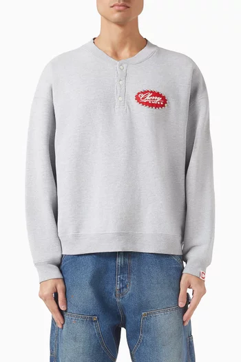 Five Star Studded Henley Sweatshirt in Cotton Fleece