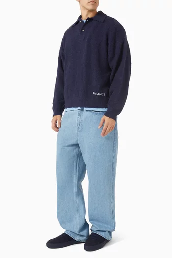 Shaggy Knit Polo Sweater in Cotton-blend