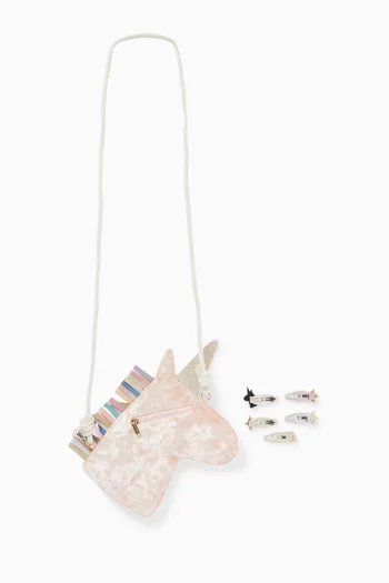 Unicorn Bag & Hair Clips Set in Soft Velvet