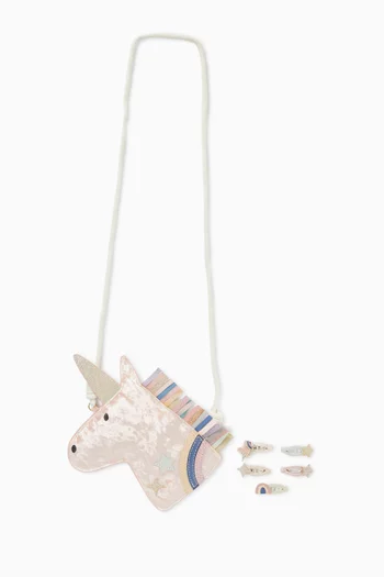 Unicorn Bag & Hair Clips Set in Soft Velvet