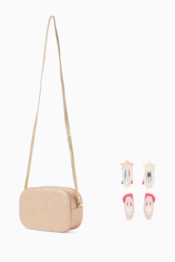 Dazzle Rainbow Stripe Bag & Hairclips Set