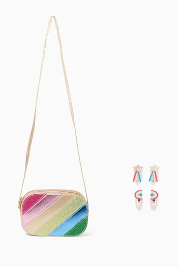 Dazzle Rainbow Stripe Bag & Hairclips Set