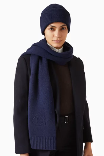 قبعة بيني بشعار حرف C بملمس بارز مزيج صوف