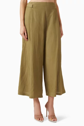 Wide-leg Cropped Pants in Linen-blend