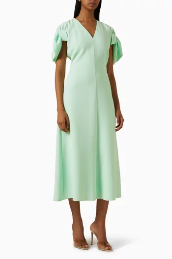 Puffed-sleeve Midi Dress