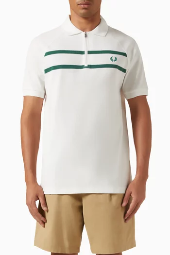Zip Neck Polo Shirt in Cotton Pique