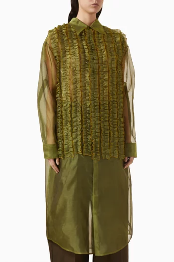 Ruffle Oversized Tuxedo Shirt Dress