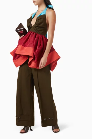 بنطال بقصة ساق واسعة وأشرطة