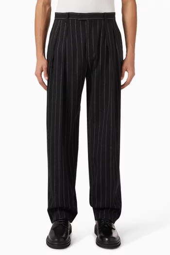 Pinstriped Tapered Pants in Wool-blend