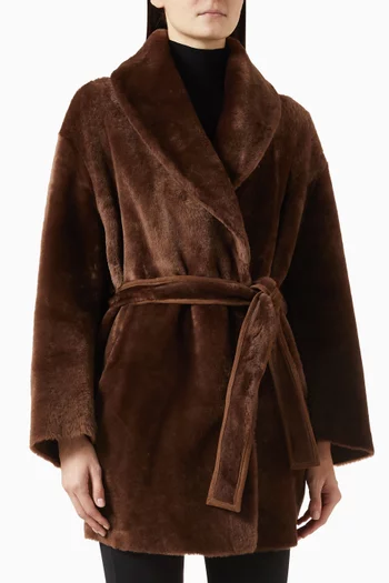 معطف سيرافينا بحزام فرو