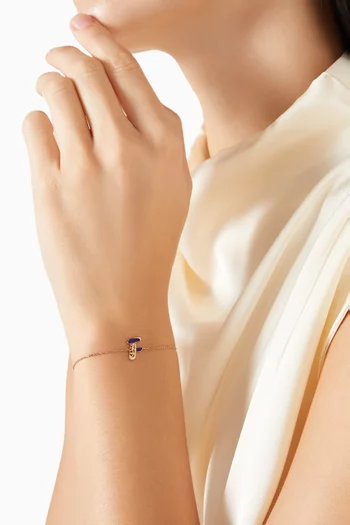 Retro Diamond & Enamel Letter 'F' Bracelet in 18kt Rose Gold