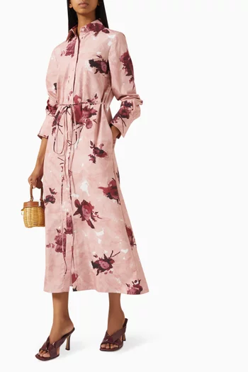 Floral-print Shirt Dress in Cotton-poplin