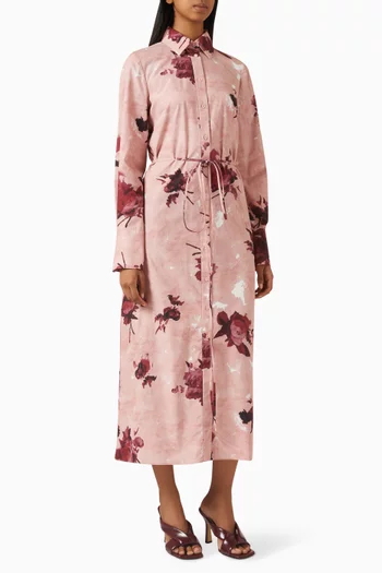 Floral-print Shirt Dress in Cotton-poplin