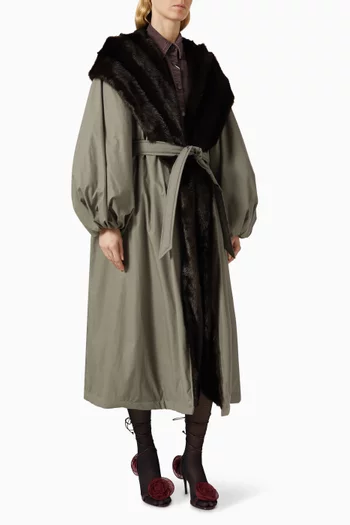 Faux-fur Hooded Coat in Cotton