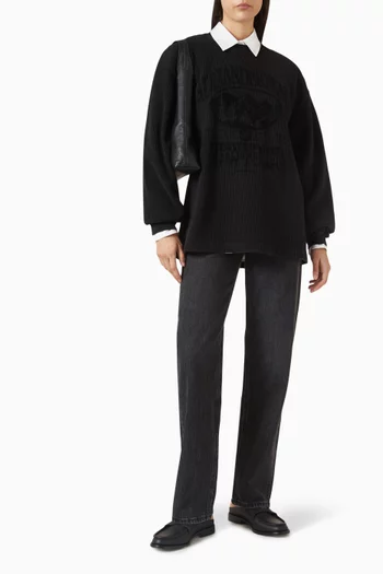 تي شيرت بقصة مربعة وطبعة شعار الماركة جيرسيه