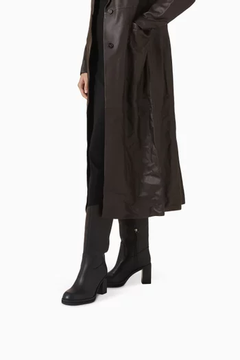 حذاء بوت بطول الركبة وكعب 80 مم جلد