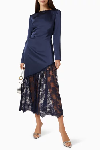 Suki Diagonal Cut Midi Dress in Lace