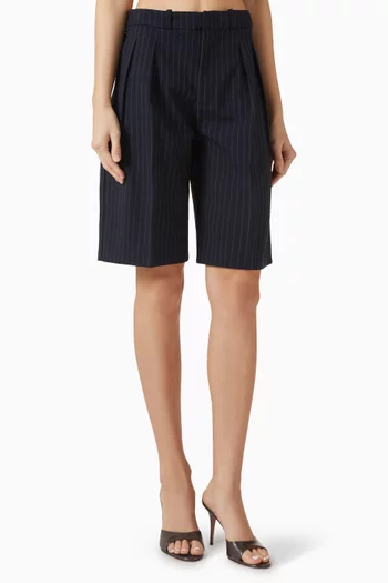 Pinstripe Double-pleat Tailored Shorts
