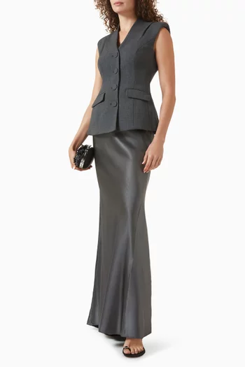 Tailored Peplum Maxi Dress in Satin