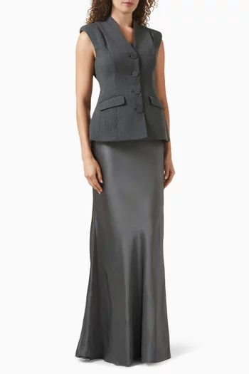 Tailored Peplum Maxi Dress in Satin