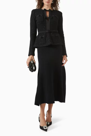 فستان متوسط الطول مطرز بالترتر قماش منسوج