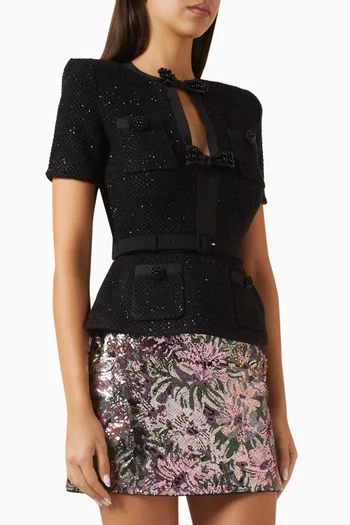 بلوزة منسوجة بتصميم جرس مطرز بالترتر