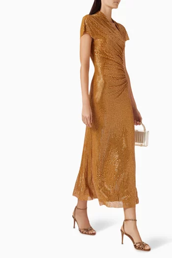 Rhinestone Draped Midi Dress