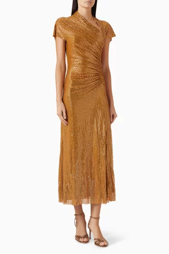 Rhinestone Draped Midi Dress