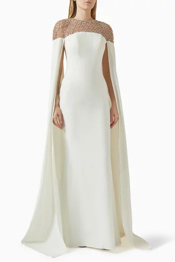 Embellished Cape Gown in Crepe