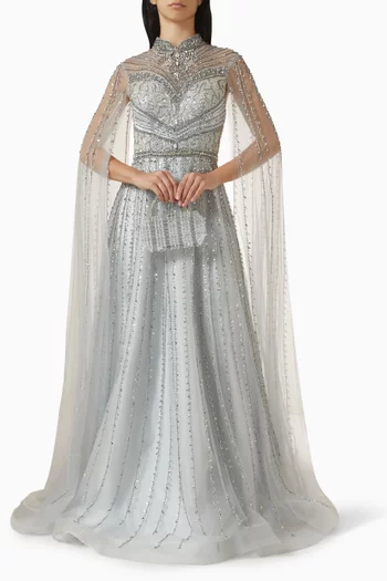 Embellished Cape Gown