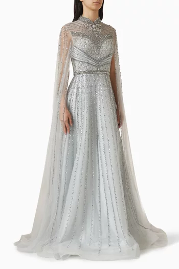 Embellished Cape Gown