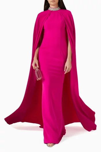 فستان سهرة بكاب مزين تطريزات