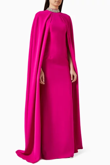 فستان سهرة بكاب مزين تطريزات