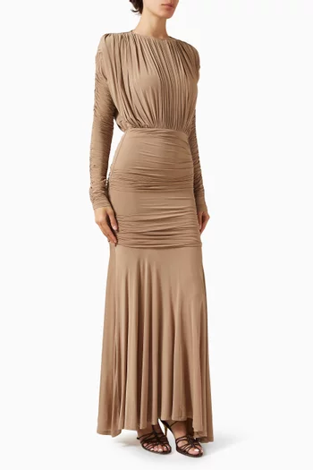 فستان سوريل طويل بدرابيه مزيج فيسكوز