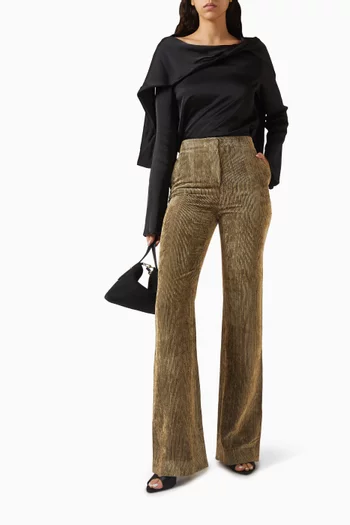 بنطال لورا بقصة ساق واسعة قطن مخملي مضلع