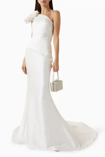One-shoulder Train Gown in Satin