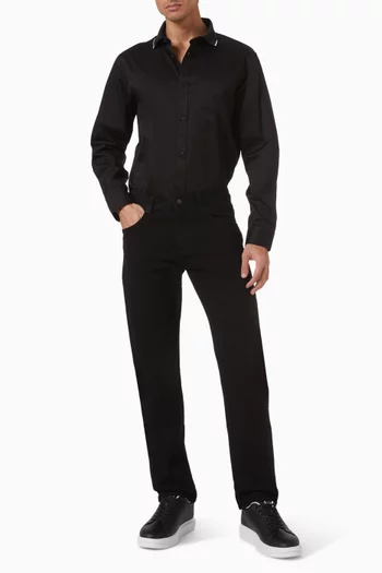 Contrast-trim Collar Shirt in Cotton