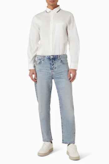 Contrast-trim Collar Shirt in Cotton