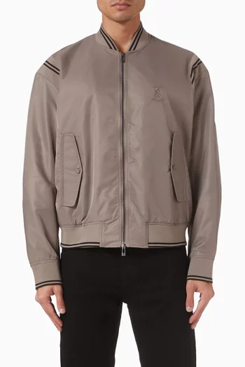 Contrast-trims Zip-up Jacket in Satin-Nylon