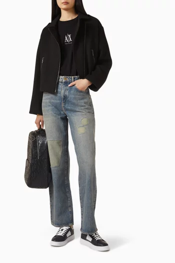 تي شيرت ايكون بقصة مربعة وشعار الماركة قطن