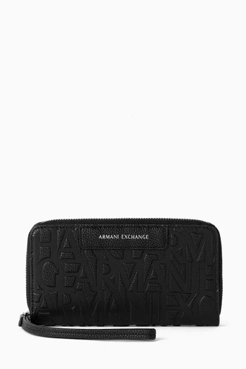 Logo Zip Around Wallet in Faux Leather