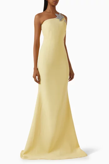 Embellished One-shoulder Gown
