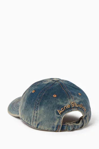 Logo Cap in Distressed Denim