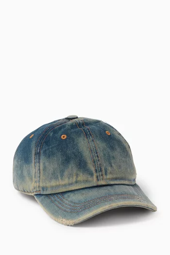 Logo Cap in Distressed Denim