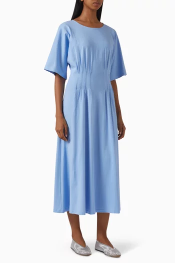 Pintuck Midi Dress in Cotton