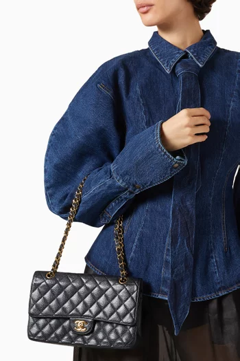 Medium Classic Double Flap Bag in Quilted Caviar Leather