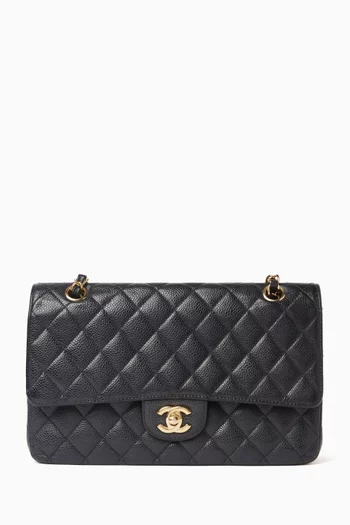 Medium Classic Double Flap Bag in Quilted Caviar Leather