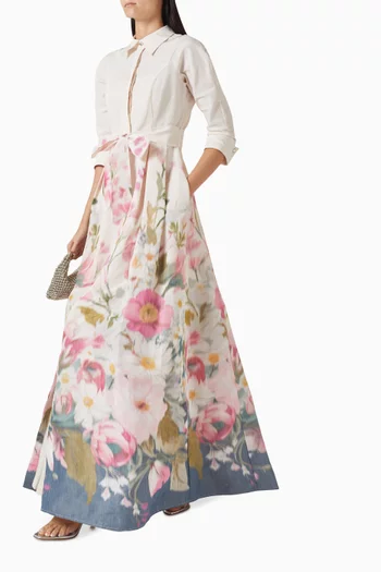 Floral Placement Print Gown in Taffeta