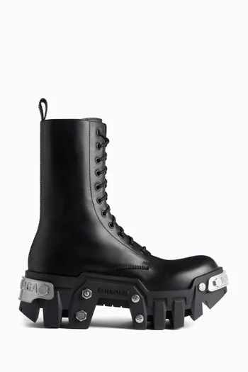 حذاء بوت بولدوزر بأربطة ونعل سميك جلد عجل